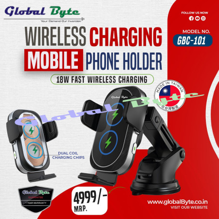 Global Byte Universal Mobile Phone Holder 2 Coil with 18W Fast Wireless Charging | GBC-101